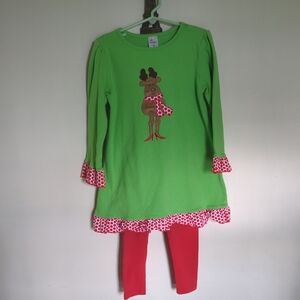 Christmas Set - Beehave Reindeer Dress Size 5 Red Carter's Leggings Size 5T